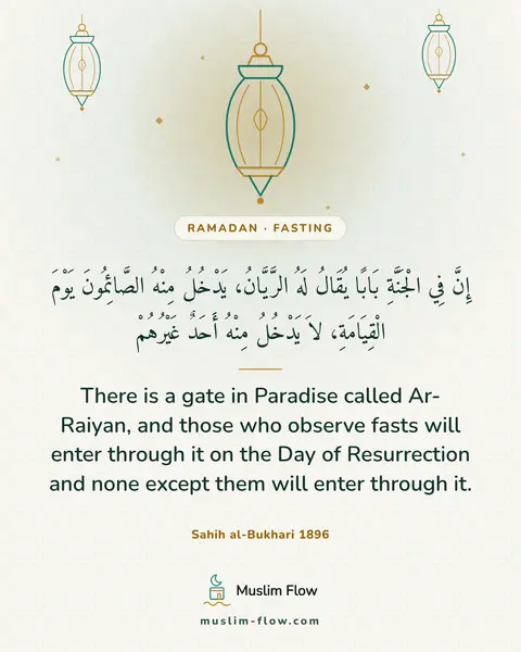 Sahih al-Bukhari 1896: There is a gate in Paradise called Ar-Raiyan, and those who observe fasts will enter through it on…
