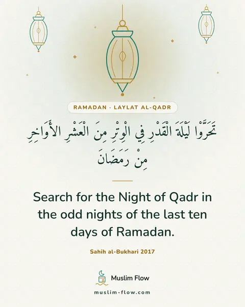 Sahih al-Bukhari 2017: Search for the Night of Qadr in the odd nights of the last ten days of Ramadan.