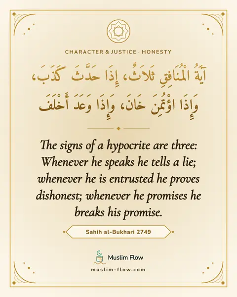 Sahih al-Bukhari 2749: The signs of a hypocrite are three: Whenever he speaks he tells a lie; whenever he is entrusted he…