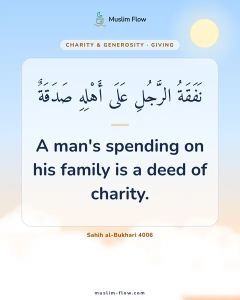 Sahih al-Bukhari 4006: A man's spending on his family is a deed of charity.