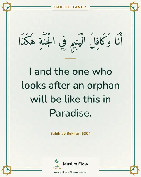 Sahih al-Bukhari 5304: I and the one who looks after an orphan will be like this in Paradise.