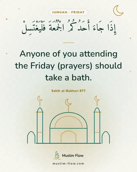 Sahih al-Bukhari 877: Anyone of you attending the Friday (prayers) should take a bath.
