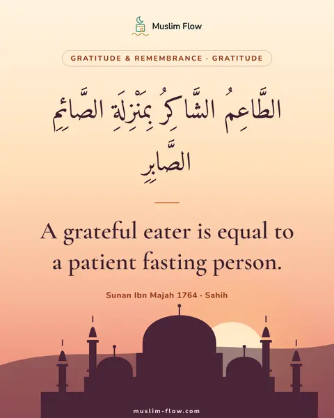 Sunan Ibn Majah 1764 · Sahih: A grateful eater is equal to a patient fasting person.