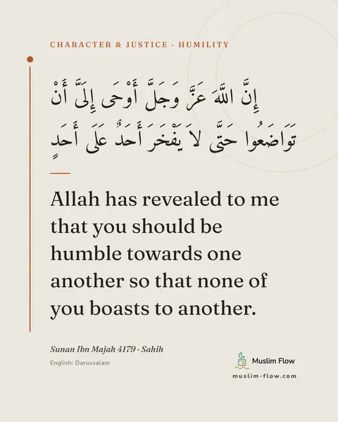 Sunan Ibn Majah 4179 · Sahih: Allah has revealed to me that you should be humble towards one another so that none of you boasts…