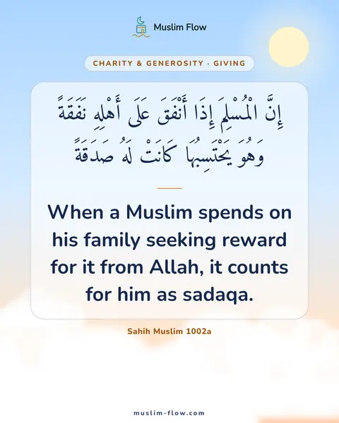 Sahih Muslim 1002a: When a Muslim spends on his family seeking reward for it from Allah, it counts for him as sadaqa.