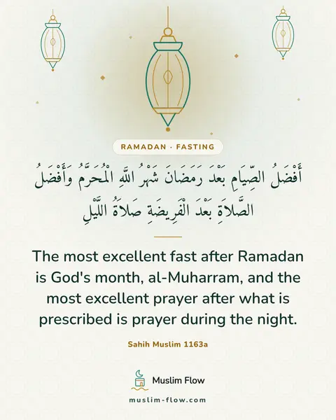 Sahih Muslim 1163a: The most excellent fast after Ramadan is God's month, al-Muharram, and the most excellent prayer…