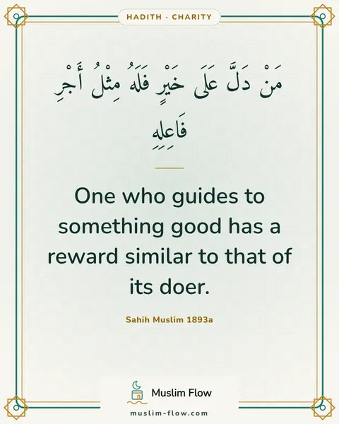 Sahih Muslim 1893a: One who guides to something good has a reward similar to that of its doer.