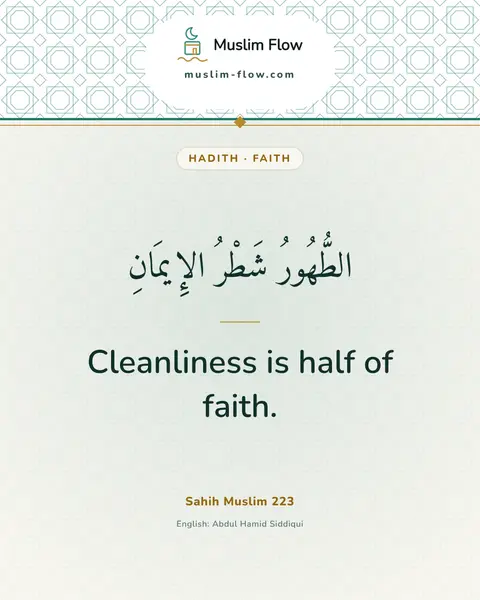 Sahih Muslim 223: Cleanliness is half of faith.