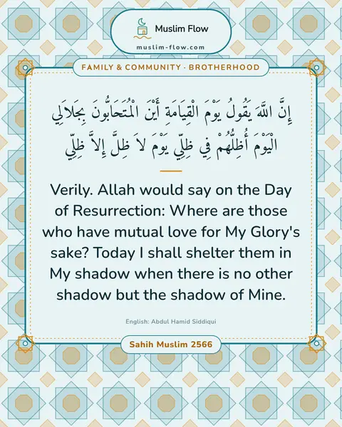 Sahih Muslim 2566: Verily. Allah would say on the Day of Resurrection: Where are those who have mutual love for My…