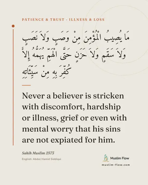 Sahih Muslim 2573: Never a believer is stricken with discomfort, hardship or illness, grief or even with mental worry…