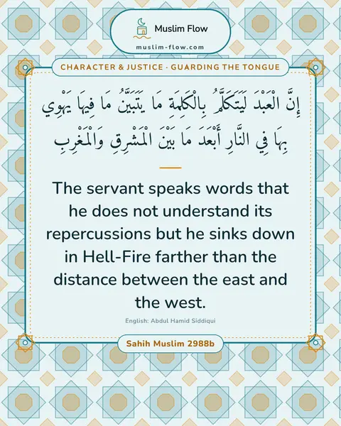 Sahih Muslim 2988b: The servant speaks words that he does not understand its repercussions but he sinks down in…