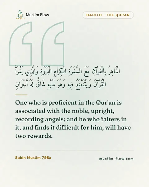 Sahih Muslim 798a: One who is proficient in the Qur'an is associated with the noble, upright, recording angels; and he…