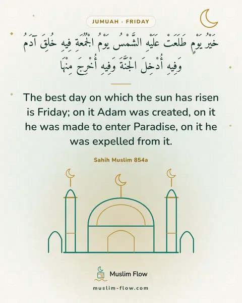 Sahih Muslim 854a: The best day on which the sun has risen is Friday; on it Adam was created, on it he was made to…
