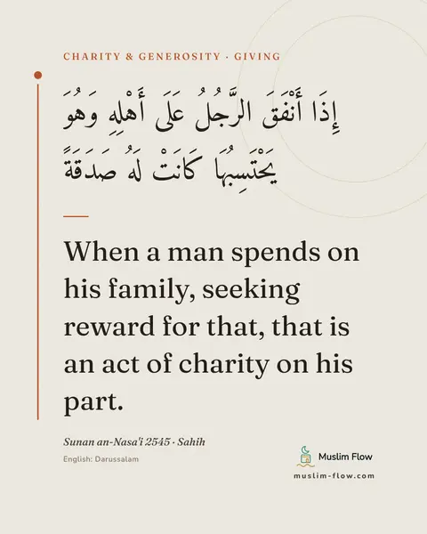 Sunan an-Nasa'i 2545 · Sahih: When a man spends on his family, seeking reward for that, that is an act of charity on his part.