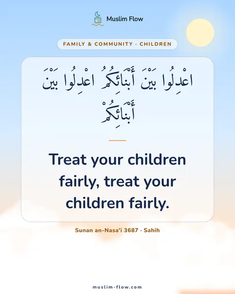 Sunan an-Nasa'i 3687 · Sahih: Treat your children fairly, treat your children fairly.