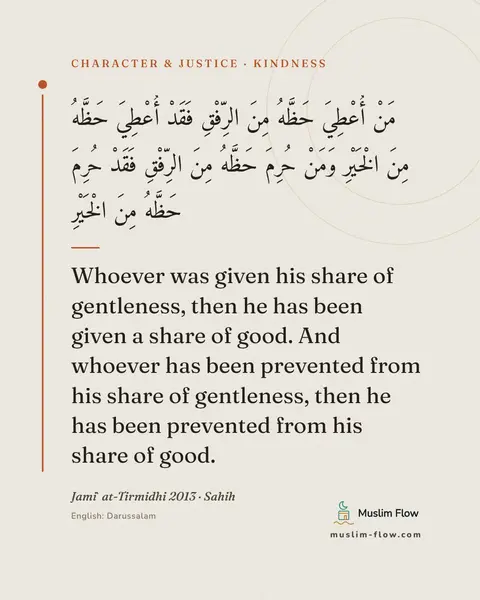Jami` at-Tirmidhi 2013 · Sahih: Whoever was given his share of gentleness, then he has been given a share of good. And whoever has…