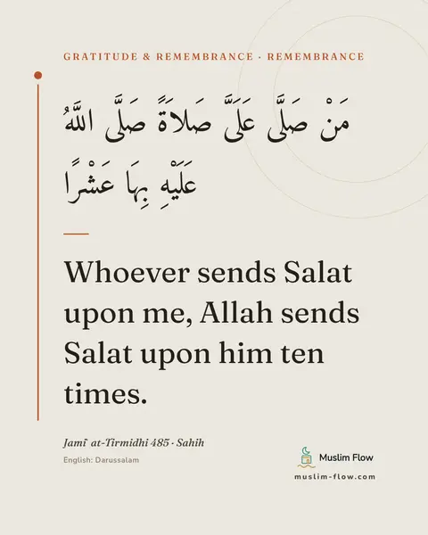 Jami` at-Tirmidhi 485 · Sahih: Whoever sends Salat upon me, Allah sends Salat upon him ten times.