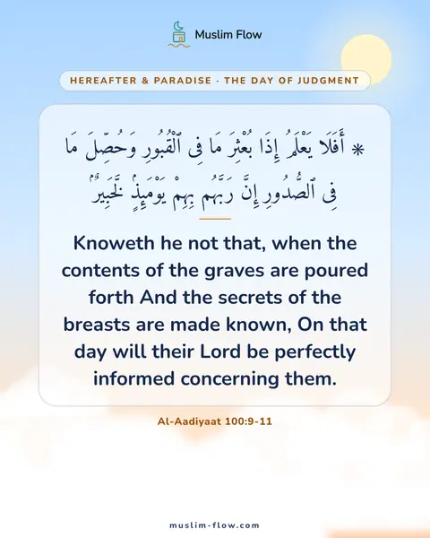 Al-Aadiyaat 100:9-11: Knoweth he not that, when the contents of the graves are poured forth And the secrets of the…