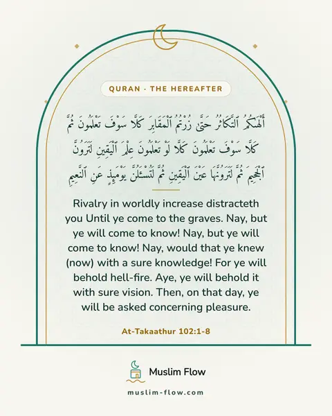 At-Takaathur 102:1-8: Rivalry in worldly increase distracteth you Until ye come to the graves. Nay, but ye will come to…