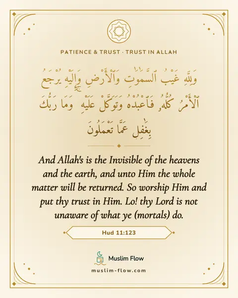 Hud 11:123: And Allah's is the Invisible of the heavens and the earth, and unto Him the whole matter will be…