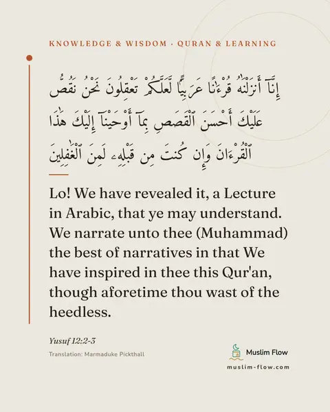 Yusuf 12:2-3: Lo! We have revealed it, a Lecture in Arabic, that ye may understand. We narrate unto thee…