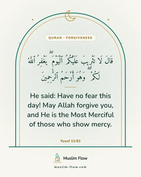 Yusuf 12:92: He said: Have no fear this day! May Allah forgive you, and He is the Most Merciful of those who…