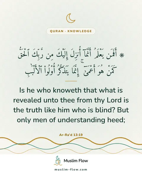 Ar-Ra'd 13:19: Is he who knoweth that what is revealed unto thee from thy Lord is the truth like him who is blind?…