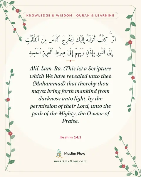 Ibrahim 14:1: Alif. Lam. Ra. (This is) a Scripture which We have revealed unto thee (Muhammad) that thereby thou…