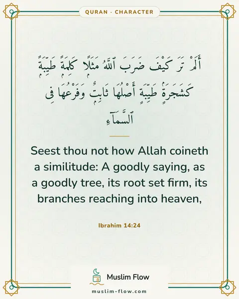 Ibrahim 14:24: Seest thou not how Allah coineth a similitude: A goodly saying, as a goodly tree, its root set…