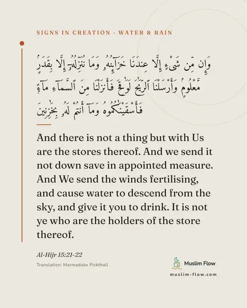 Al-Hijr 15:21-22: And there is not a thing but with Us are the stores thereof. And we send it not down save in…