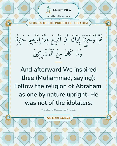 An-Nahl 16:123: And afterward We inspired thee (Muhammad, saying): Follow the religion of Abraham, as one by nature…