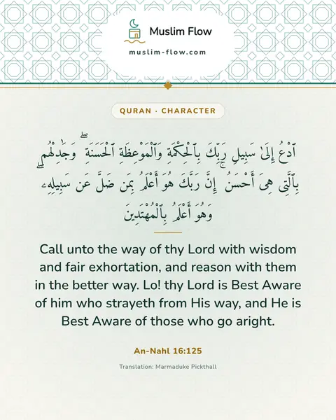 An-Nahl 16:125: Call unto the way of thy Lord with wisdom and fair exhortation, and reason with them in the better…