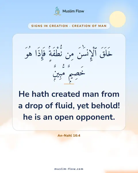 An-Nahl 16:4: He hath created man from a drop of fluid, yet behold! he is an open opponent.
