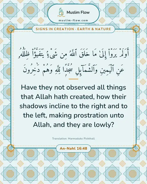 An-Nahl 16:48: Have they not observed all things that Allah hath created, how their shadows incline to the right…
