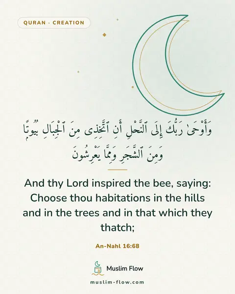 An-Nahl 16:68: And thy Lord inspired the bee, saying: Choose thou habitations in the hills and in the trees and in…
