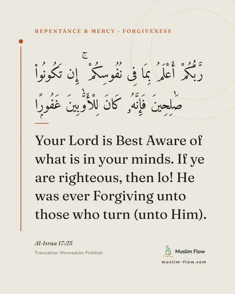 Al-Israa 17:25: Your Lord is Best Aware of what is in your minds. If ye are righteous, then lo! He was ever…