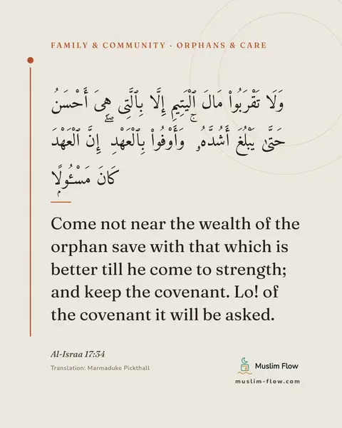 Al-Israa 17:34: Come not near the wealth of the orphan save with that which is better till he come to strength; and…