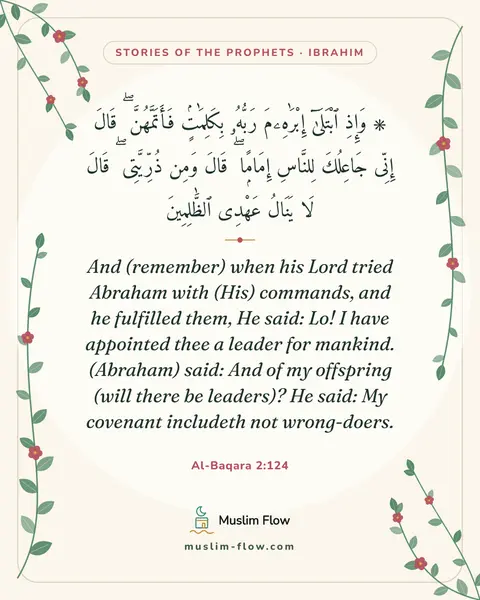 Al-Baqara 2:124: And (remember) when his Lord tried Abraham with (His) commands, and he fulfilled them, He said: Lo!…