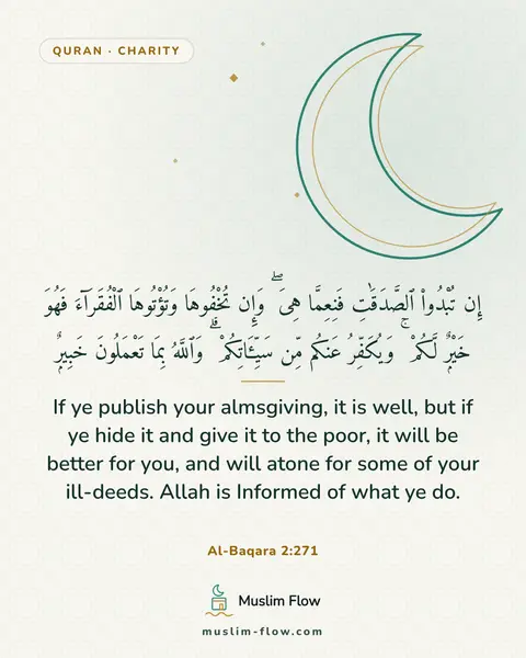 Al-Baqara 2:271: If ye publish your almsgiving, it is well, but if ye hide it and give it to the poor, it will be…