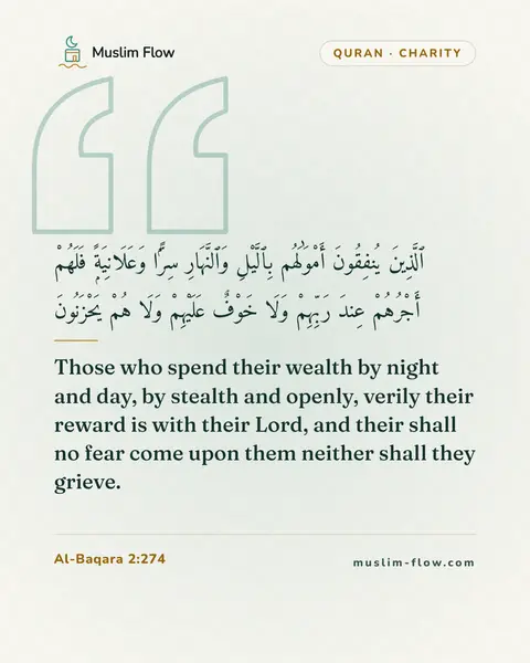 Al-Baqara 2:274: Those who spend their wealth by night and day, by stealth and openly, verily their reward is with…