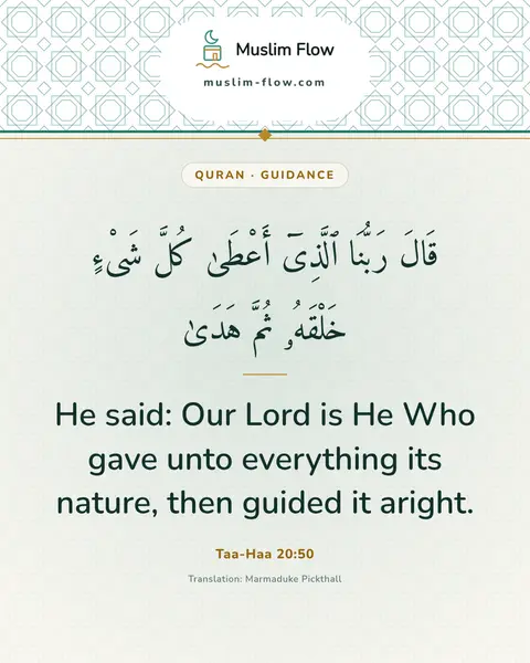 Taa-Haa 20:50: He said: Our Lord is He Who gave unto everything its nature, then guided it aright.