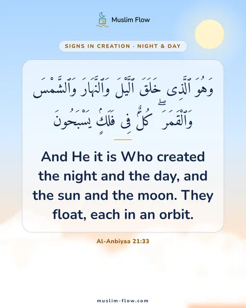 Al-Anbiyaa 21:33: And He it is Who created the night and the day, and the sun and the moon. They float, each in an…