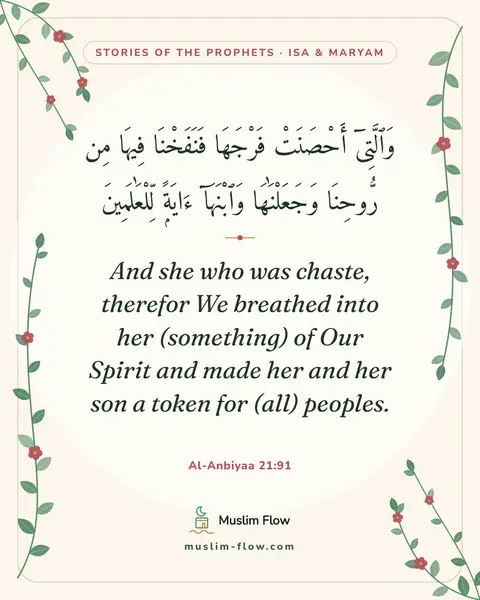 Al-Anbiyaa 21:91: And she who was chaste, therefor We breathed into her (something) of Our Spirit and made her and…