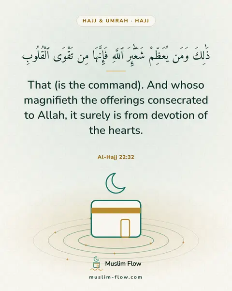 Al-Hajj 22:32: That (is the command). And whoso magnifieth the offerings consecrated to Allah, it surely is from…