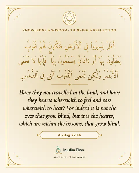 Al-Hajj 22:46: Have they not travelled in the land, and have they hearts wherewith to feel and ears wherewith to…