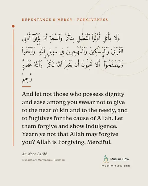 An-Noor 24:22: And let not those who possess dignity and ease among you swear not to give to the near of kin and…