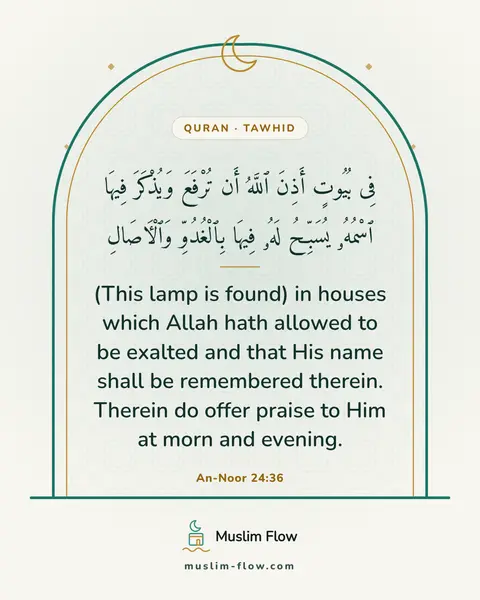 An-Noor 24:36: (This lamp is found) in houses which Allah hath allowed to be exalted and that His name shall be…