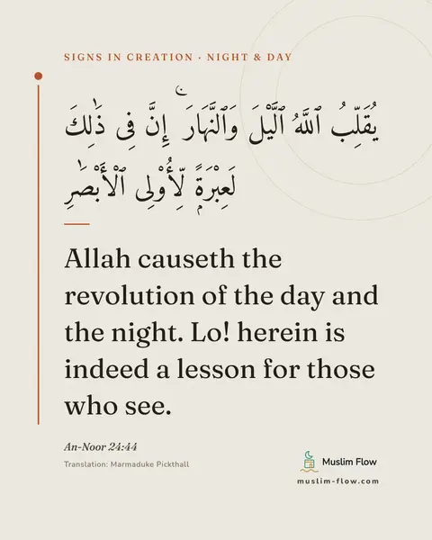 An-Noor 24:44: Allah causeth the revolution of the day and the night. Lo! herein is indeed a lesson for those who…