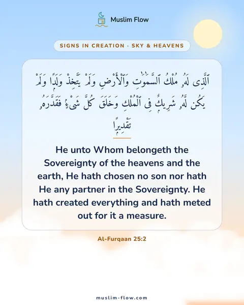 Al-Furqaan 25:2: He unto Whom belongeth the Sovereignty of the heavens and the earth, He hath chosen no son nor hath…