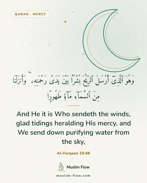 Al-Furqaan 25:48: And He it is Who sendeth the winds, glad tidings heralding His mercy, and We send down purifying…